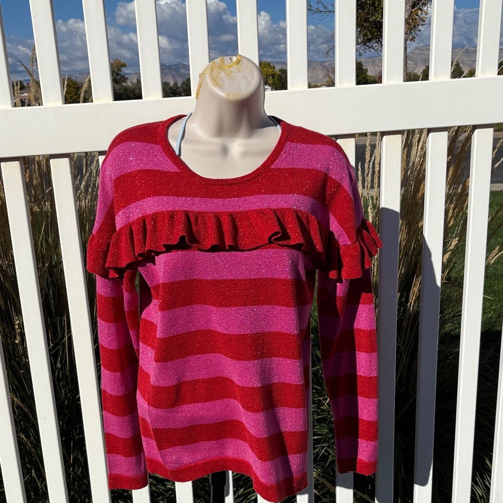 Kate Spade Red Pink Sparkle Sweater Size 14 Freshly Dry Cleaned